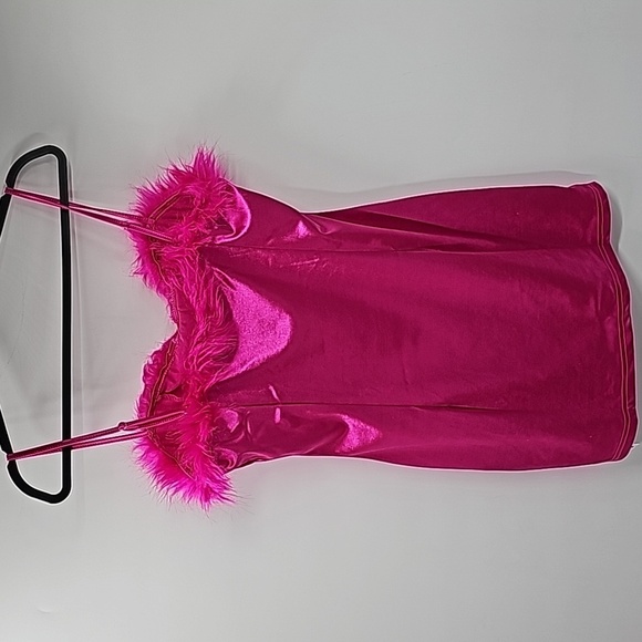 Y2K Barbiecore Pink Sweetheart Bust Faux Fur Trim Mini Bodycon Sexy Party Dress - Picture 10 of 15